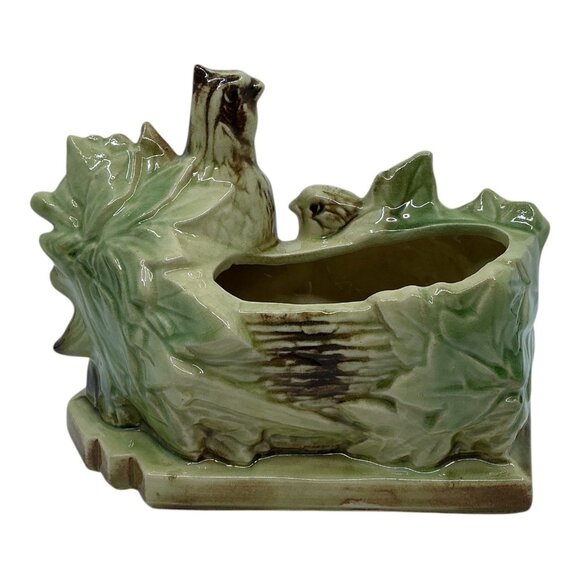 McCoy Vtg Ceramic Bird Planter Figurine Green Beige Brown Decorative MCM Crazing - Picture 4 of 10